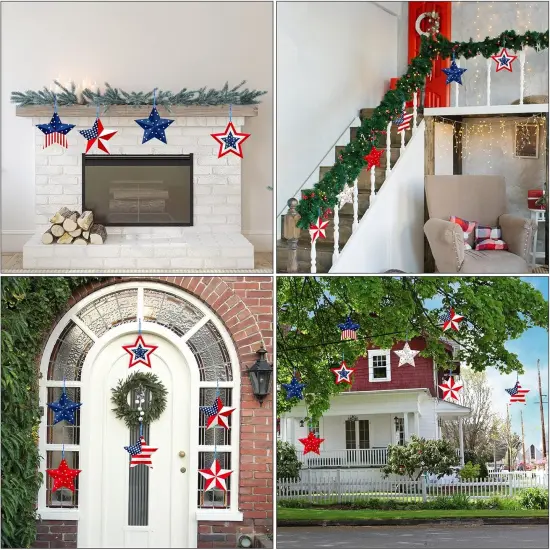 16 Pcs 4th of July Hanging Star Lawn Sign Star Patriotic Yard Signs Decorations Plastic Independence Day Garden Hanging Ornaments {5}
