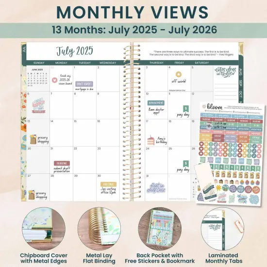 bloom daily planners 2025-26 Academic Planner, Hard Cover, 5.5" x 8.25", Garden Party, Beige {3}