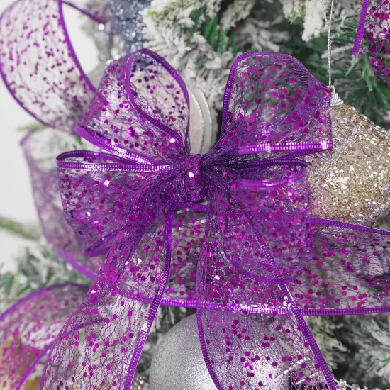 Purple Glitter Wire Mesh Ribbon with Sparkle {4}