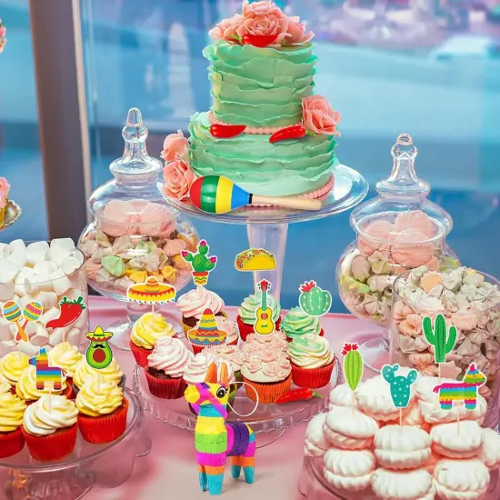 20 Pcs Fiesta Cupcake Toppers, Mexican Theme Cake Topper, Cactus Pinata Taco Guitar Party Cake Decorations with Wooden Sand Hammer and Foam Chili for Fiesta Party Decorations {4}