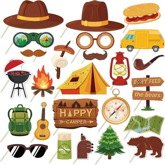 25Pcs Funny Camping Party Selfie Props with Sticks {1}
