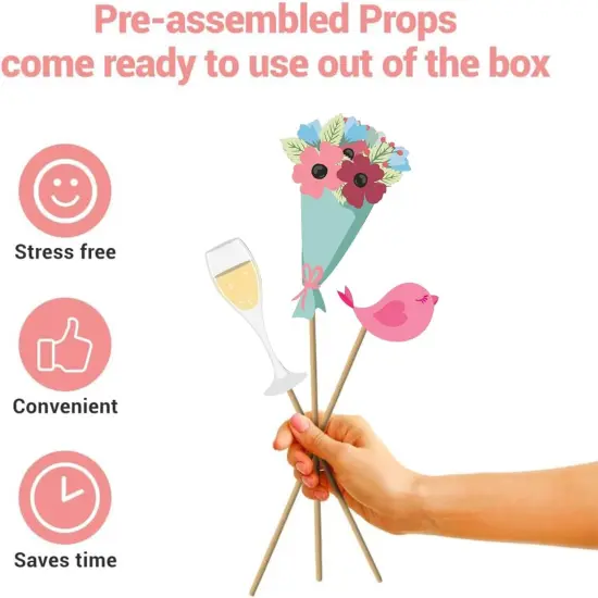 Photo Booth Props, 31Pcs Set of Wedding Party Supplies & Decorations, Selfie Station With Real Glitter Cute Backdrop {2}