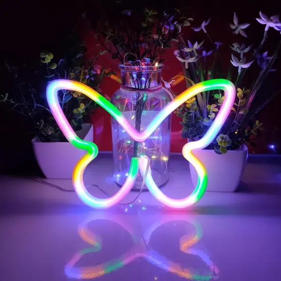 Summer Butterfly Neon Sign, USB or 3-AA Battery Powered LED Tabletop Decoration for Summer Decor {2}