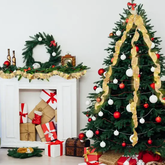 Garland 9 Ft Burlap Ribbon for Christmas Tree, 6-Rolls LED Lighted Burlap Garland {3}