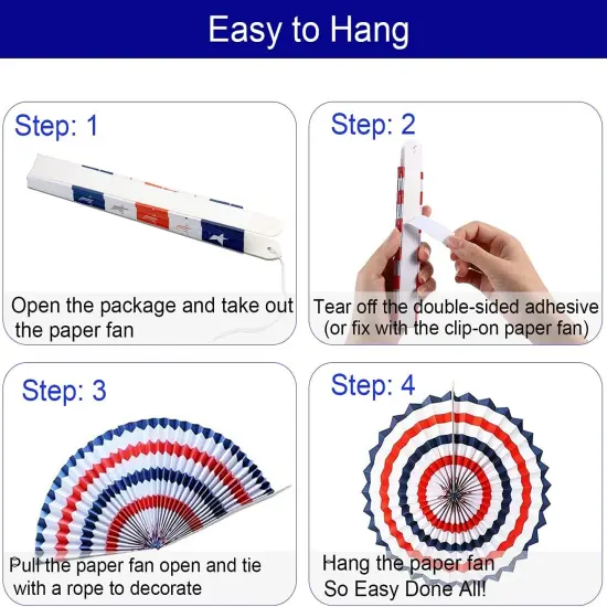 4th of July Patriotic Decorations 12PCS Hanging Paper Fan for USA Patriotic Decorations Independence Day Memorial Day American Theme Party Veterans Birthday Decor Supplies {2}