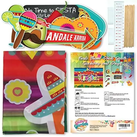 Fiesta Theme Photography Backdrop & Studio Props Kit, Cinco De Mayo Party Decorations, Mexican Photo Booth Background for Pictures, Summer Pool Mexicana Birthday Party Supplies {4}