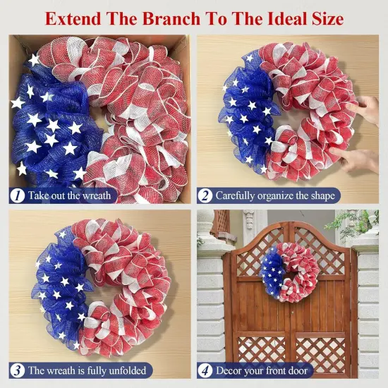26 Inch Mesh Patriotic Front Door Wreath, 4th July Independence Day Wreath America Patriotic Flag Burlap Farmhouse Decor, Memorial Day Americana Summer Front Window Hanging Decor {4}