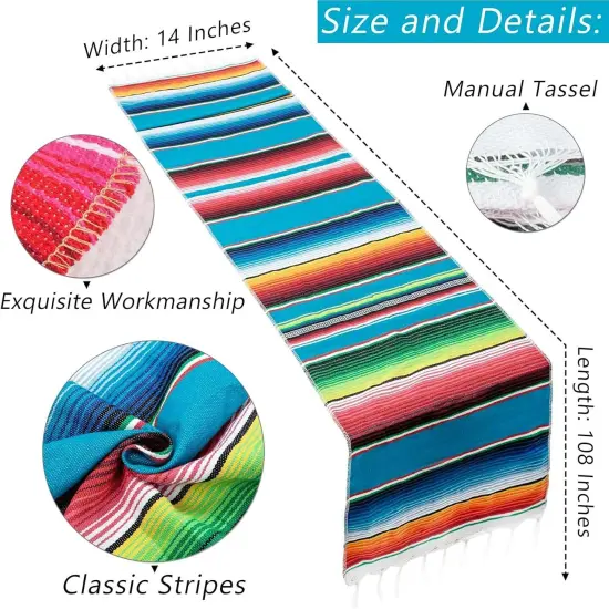 Mexican Table Runner 14x84 Inches Mexican Party Wedding Decorations for Fiesta Party Table Runners Rainbow Striped Serape Zarape Table Runner for Cinco de Mayo {2}