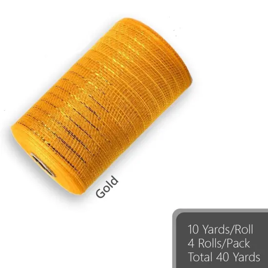 Metallic Deco Mesh Ribbon 6 Inch x 40Y Gold Christmas Home Decoration Bow {2}