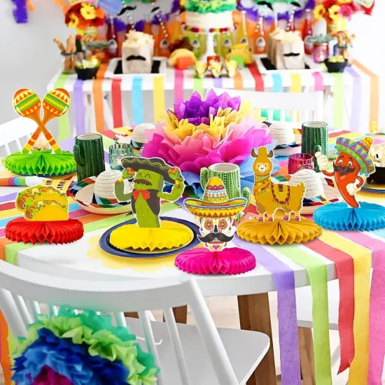 12pcs Fiesta Mexican Party Table Decoration Centerpiece - 8&rdquo; Paper 5 Cinco De Mayo Party Table Decoration Honeycomb for Fiesta Mexican Themed Taco Party Birthday Day of the Dead Decor Supplies {3}