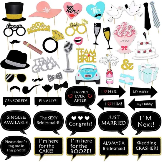 52pcs Photo Booth Props, Bachelorette Party Photo Booth Prop Kit for Bridal Shower, Engagement and Valentines Party, Photobooth Props Wedding Party Supplies Seller Assistant: Fetching data... {1}