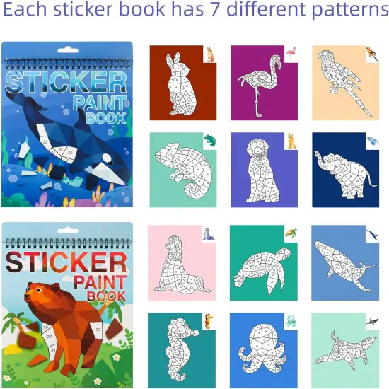 2PCS Crafts for Kids Ages 4-8, 8-10 Sticker Paint Number Books Animal and Ocean Stickers for Birthday Easter Party Favor Road Plane Car Travel Activity (Ocean+Animal) {3}