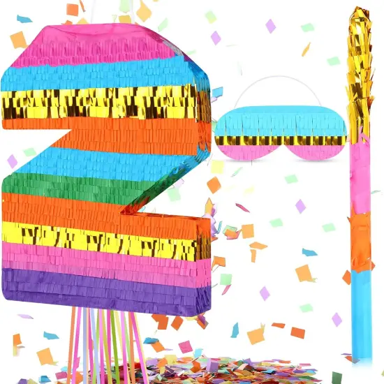 Rainbow Number Pi&ntilde;ata for Girls Boys Birthday Foil Number Pi&ntilde;ata with Blindfold Stick Confetti for Kids Birthday Anniversary Tie Dye Groovy Party Supplies Decorations Favors(Rainbow) {1}