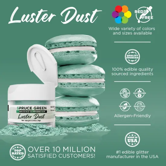 Bakell - Spruce Green Luster Dust (4g, 1x Jar) Edible Vegan Dust & Paint for Baking, Desserts and Beverages {2}
