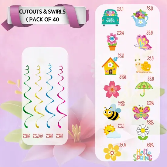 48 PCS Spring Hanging Swirls Decorations, Sun Flowers Butterfly Ceiling Swirls {3}