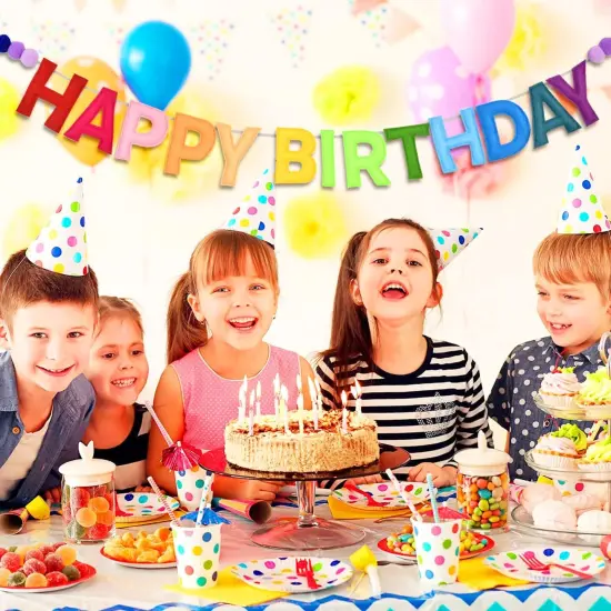 Pre-Strung Felt Happy Birthday Garland with Pompom Balls, Handmade Banner Decorations for Party Decor (Color) {5}