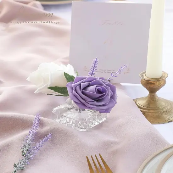 Artificial Purple Lavender, 4 Bushes Flocked Fake Lilac Flower for Wedding Bouquet DIY Table Centerpieces and Floral Arrangement Decoration {5}