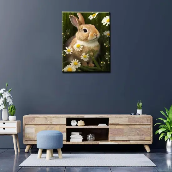 Cute Bunnies Tulips Daisies Paint by Number DIY Acrylic Painting Paint by Number Kit for Kids Adults Beginner Spring Field Scenery DIY Painting by Numbers Painting Arts Craft 16x20In (DIY Frame) {3}