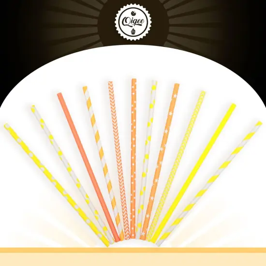 Yellow Orange Paper Straws for Drinking Yellow Disposable Straws 150pcs Biodegradable Disposable Straws Bulk(10 Pattern) {4}
