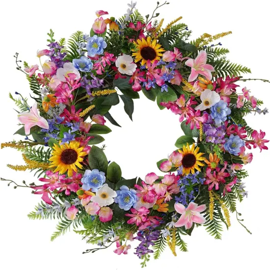 Spring Wreath Fake Silk Yellow Sunflowers {1}