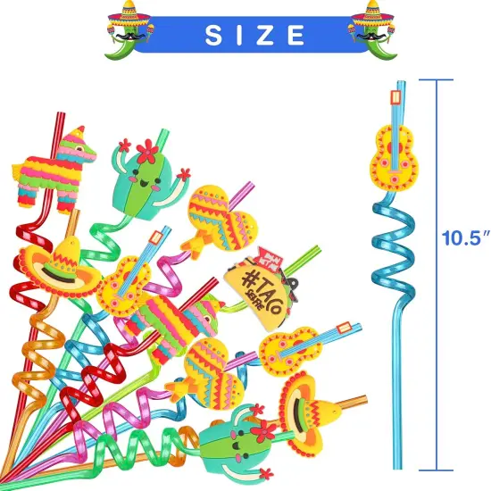 24PCS Mexican Fiesta Straws for Party Favors - Plastic Drinking Straws for Cinco De Mayo Party Supplies, Straws for Mexican Fiesta Taco Themed Party Straws for Kids Boys Girls Party Supplies {4}