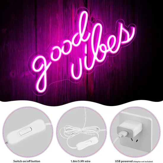 Pink Good Vibes Summer Neon Sign - Neon Lights for Bedroom, LED Neon Signs for Wall Decor {4}