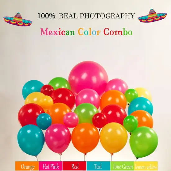 Mexican fiesta cinco de mayo independence Themed Balloon Garland Arch Kit 152 Pieces Hot Pink Red Yellow Orange Blue green Balloons for Cielito Lindo Birthday and Baby Shower Party Supplies Decoration {2}