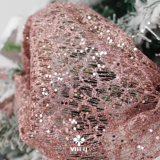 Rose Gold Glitter Mesh Web Ribbon - 10 Inch Wide x 10 Yards Roll {2}