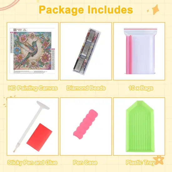 Hummingbird Diamond Painting Kits for Adults, Birds Diamond Art Kits for Beginners, Flowers Gem Art Painting Kits, DIY 5D Diamond Dots Paint by Diamonds Arts and Crafts Home Decor 12x12 inch {5}