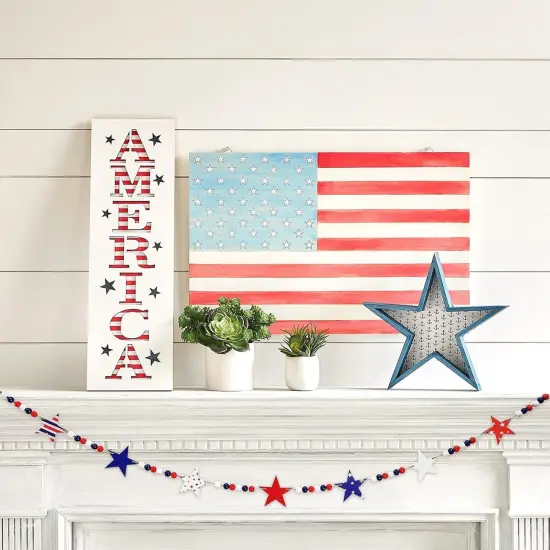 Red White Blue Wood Bead Garland for 4th of July Decorations {5}