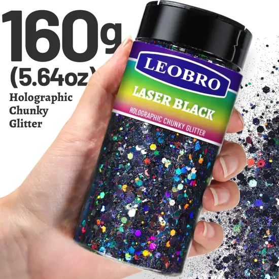 Black Glitter, Holographic Chunky Glitter, 160G/5.64OZ Glitter, Craft Glitter for Resin, Metallic Iridescent Chunky Fine Glitter Flake Bulk, Glitter for Nail Body, DIY Halloween Decorations {2}