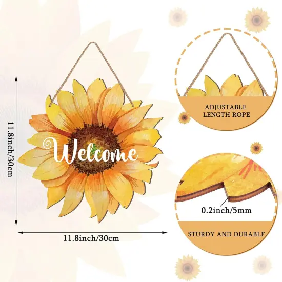 12" Sunflower Welcome Wood Door Hanger &ndash; Large Wooden Flower Sign for Summer Front Door, Porch, or Home Wall Decor {2}