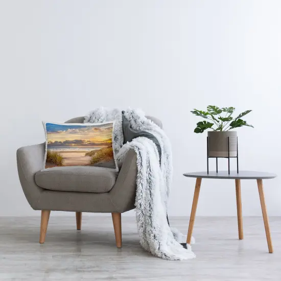 Stupell Industries Serene Beach Between Dunes Decorative Printed Pillow design by Mike Calascibetta, 14 x 7 x 20 {3}