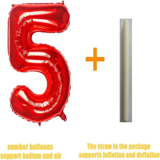 32 Inch Red Number 5 Balloons Foil Ballon Digital Birthday Party Decoration Supplies (Red Number 5 Balloon) {3}