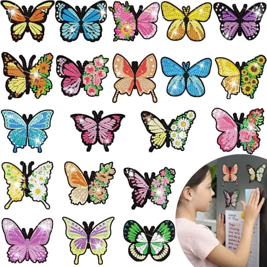 20 Pcs Butterfly Diamond Painting Magnets Kits Butterfly Diamond Art Stickers Refrigerator Painting Kits {1}