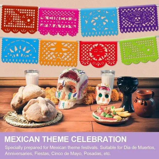 5PCS Mexican Party Banners, Cinco De Mayo Decoration Fiesta Party Decoration, Mexican Themed Party Decor 5 De Mayo Banner Plastic Papel Picado, Mexico Birthday Party Supplies -12 Patterns/90FT {5}