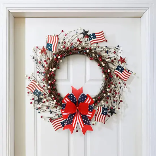 Patriotic Bows for Wreaths Large Burlap Red White Blue Stripe Stars Bow for 4th of July Independence Day Decor,Decorations Bunting Indoor Outdoor Decor and Patriotic Party (12&rdquo;x9.4 inch) {3}