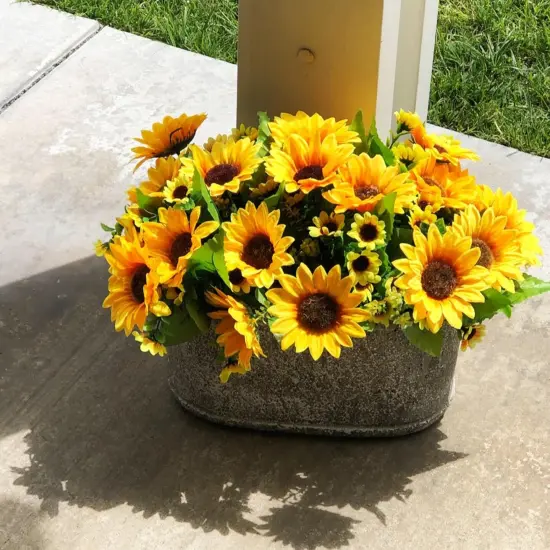 52 Heads Summer Floral Arrangement Sunflowers Artificial Flowers Bulk, Outdoor Fake Sunflowers with Daisy Mums Silk Flowers for Indoor, Home, Kitchen, Window, Porch Hanging Planter {3}