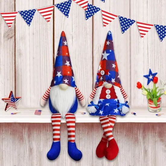 2Pcs 4th of July Patriotic Gnomes Plush Decorations - Mr & Mrs Handmade Swedish Tomte Gnomes Ornaments for Patriotic Party Table Decor {1}