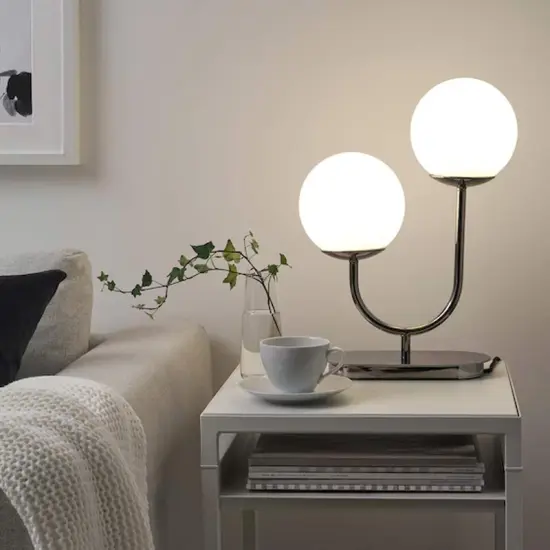 Chrome Plated Table Lamp with Opal Glass Shade 17" {4}