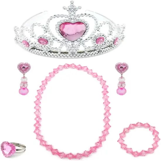 Girl Kids Dress Up Tiaras Necklace Bracelet Clip on Earrings Toy Playset {2}