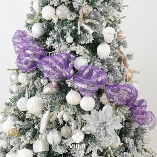 Purple Mesh Ribbon 10 Inch Deluxe Wide Foil Metallic Striped Deco Mesh Decorative Mesh Halloween Mesh Ribbon {3}