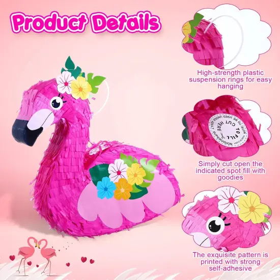 Pink Flamingo Pi&ntilde;atas Hawaiian Flamingo Pi&ntilde;atas with Stick, Blindfold and Confetti, Flamingo Pi&ntilde;atas for Kids Birthday Party Fiestas Decorations Hawaii Summer Theme Anniversary Celebration {3}