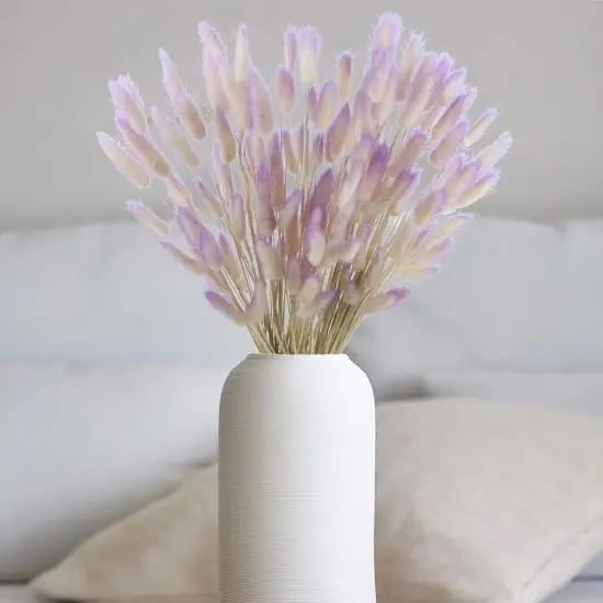 120 Pcs Dried Bunny Tails Flower Natural Lagurus Ovatus Dried Flowers Rabbit Tail Grass Dried Pampas Grass Dried Floral Arrangement for Boho Decor Wedding Party Home DIY Farmhouse Table Purple {2}