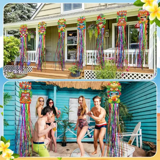 8 Pcs Summer Hawaiian Luau Party Decoration Tiki Totem Hanging Decorations with Tassels for Aloha Hawaii Luau Tropical Birthday Party Supplies {5}