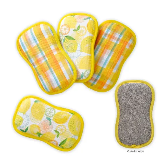 Lemon Plaid Reusable Scrubbies, Set of 4 {1}