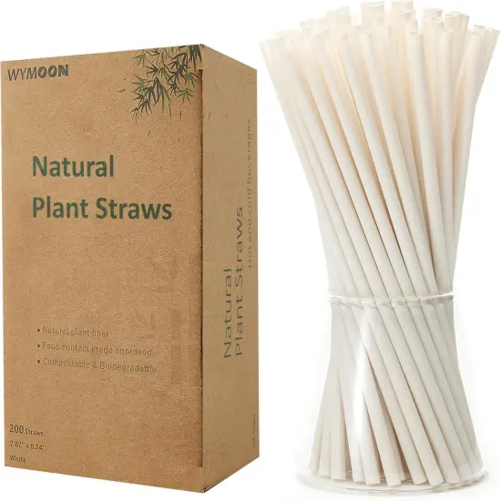 Biodegradable Straws made of Natural Plant | 200 PCS 7.8'' Compostable Eco-Friendly Drinking Straws Disposable | Durable for Hot & Cold Drinks {1}