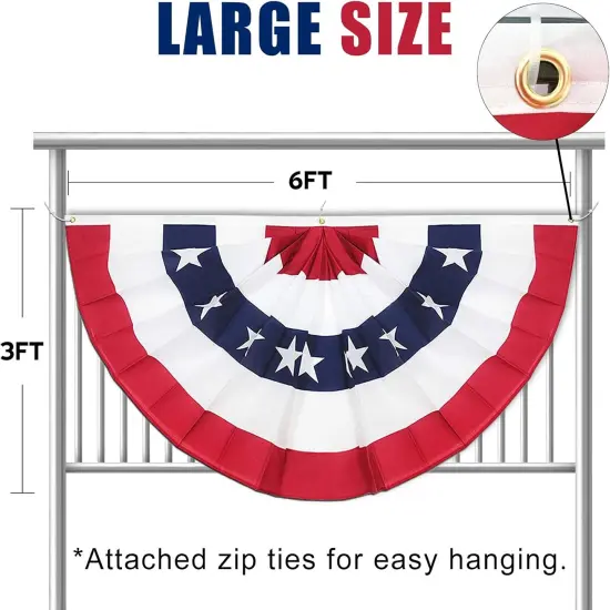 3x6 Ft American Bunting Flags with Grommets&Zip Ties, 4th Fourth of July Decorations Outdoor USA Patriotic Pleated Fan Banner, Red White and Blue Decor for Memorial Veterans Day(Set of 4) {2}