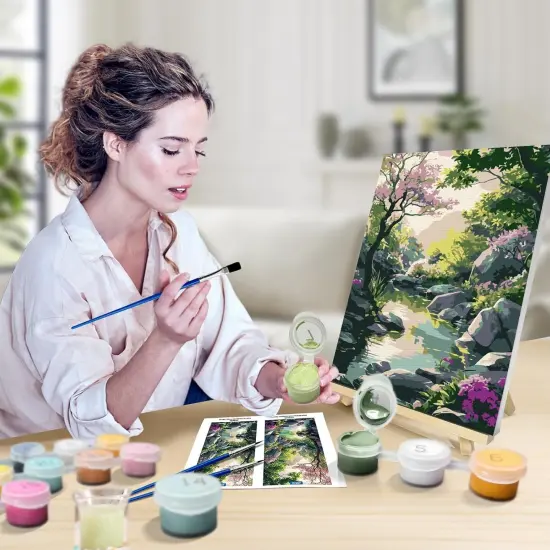 Paint by Numbers Kit for Adults with Frame, Landscape Paint by Number Canvas, Mountain Paint by Numbers with Easel, DIY Flowers Scenery Oil Painting Kit for Home Wall Decor 8 x 12 Inch {3}