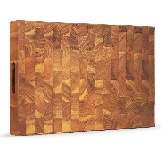 End Grain Teak Wood Cutting Board Reversible Butcher Block with Hand Grips {1}